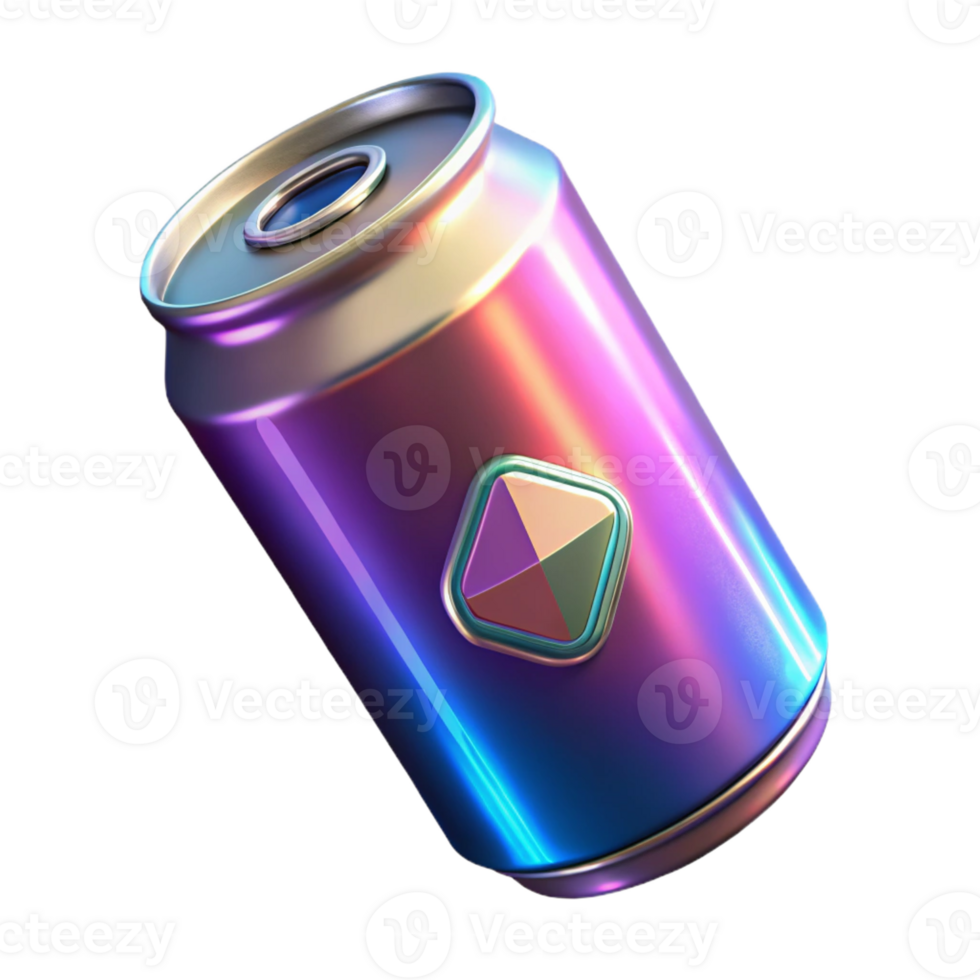 immaculate notable Cyberpunk energy drink can with holographic label with Transparent Background png