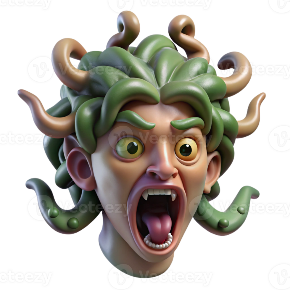 impressive standout Photorealistic, isolated cutout of a single Gorgon's severed head, hyper-specific, professional render, concept art style with Transparent Background png