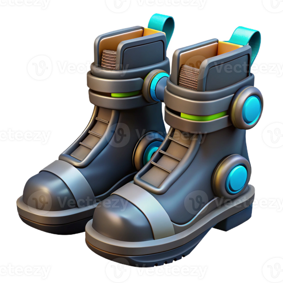 glorious timeless Cyberpunk boots with integrated jump jets and magnetic grips with Transparent Background png