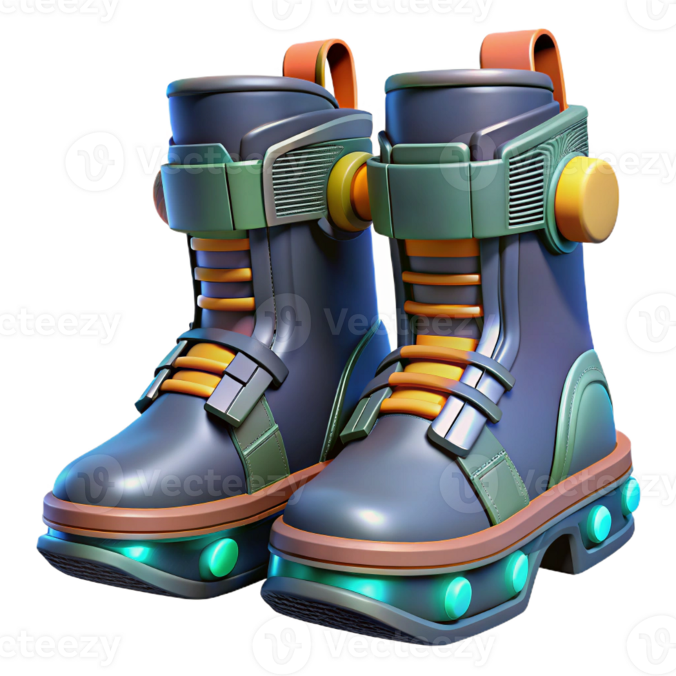 spectacular rare Cyberpunk boots with integrated jump jets and magnetic grips with Transparent Background png