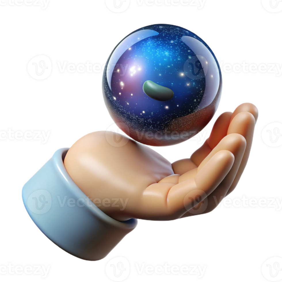 celebrated art deco Concept art style, isolated cutout of a human hand holding a miniature galaxy with Transparent Background refined png