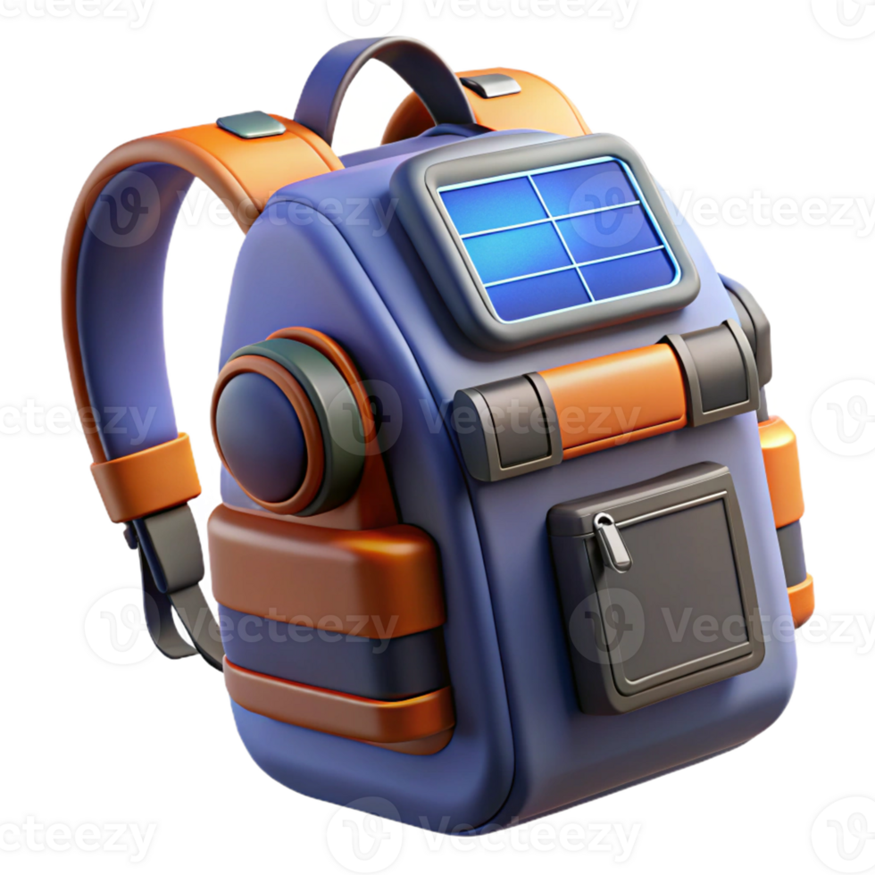 radiant tranquil creative Cyberpunk backpack with integrated solar panels and charging ports with Transparent Background elite png