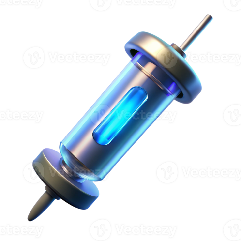 memorable bohemian Futuristic medical syringe with glowing liquid and digital display with Transparent Background detailed png
