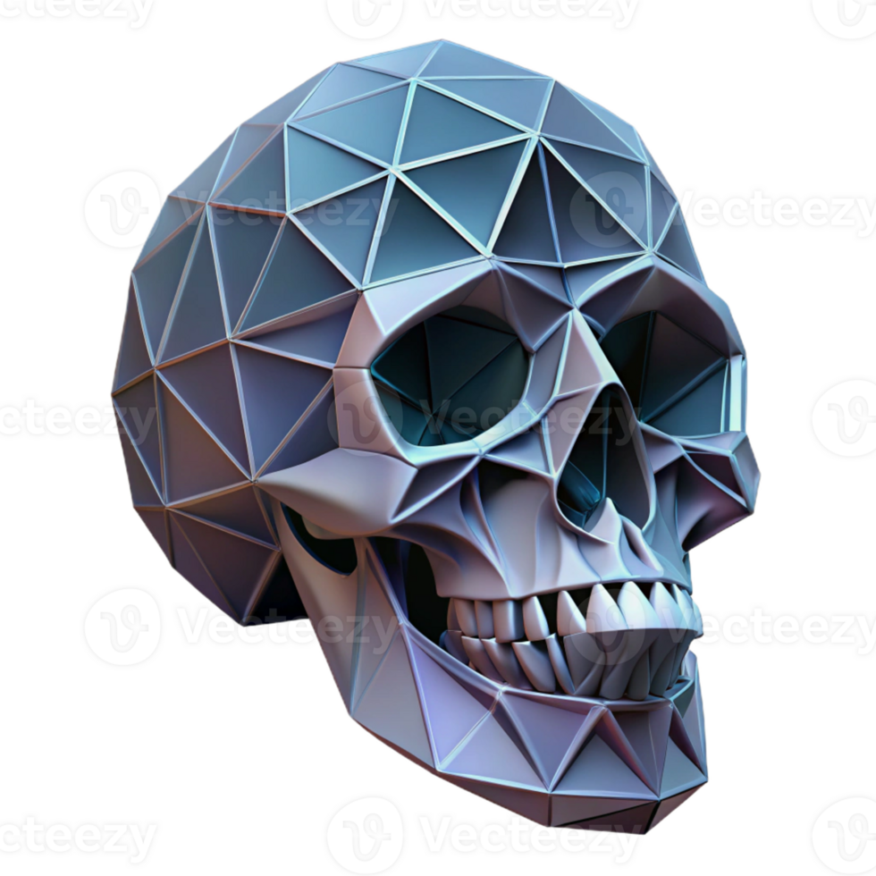 immaculate inspired A stylized, abstract human skull composed of geometric shapes, with Transparent Background png