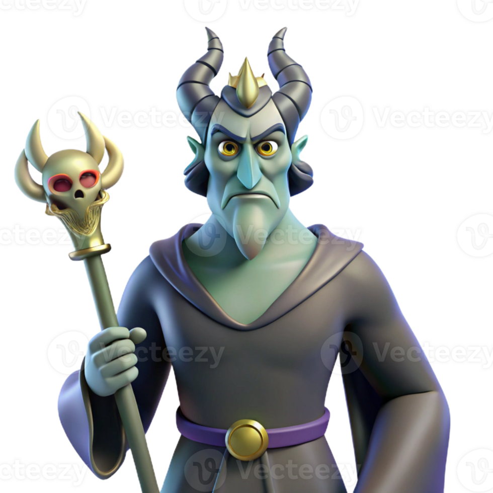 impressive energetic geometric Hades, God of the Underworld, stern expression, holding bident, with Transparent Background premium png