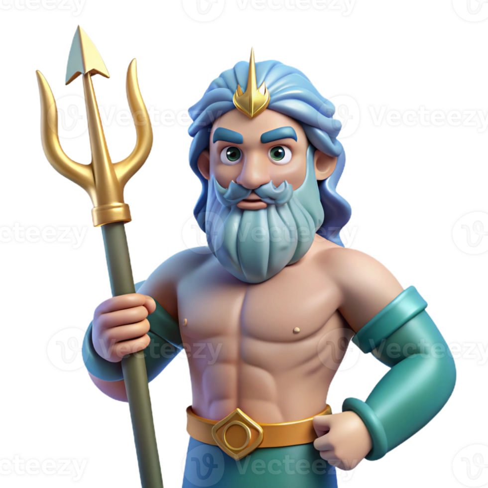 exquisite melancholic nordic Poseidon, God of the Sea, holding trident, powerful stance, with Transparent Background top-tier png