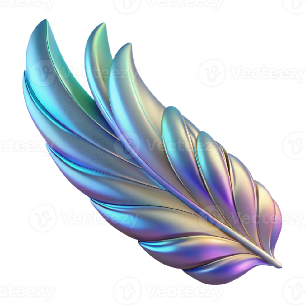 joyful serene A single, abstract wing with iridescent feathers, with Transparent Background luxury png
