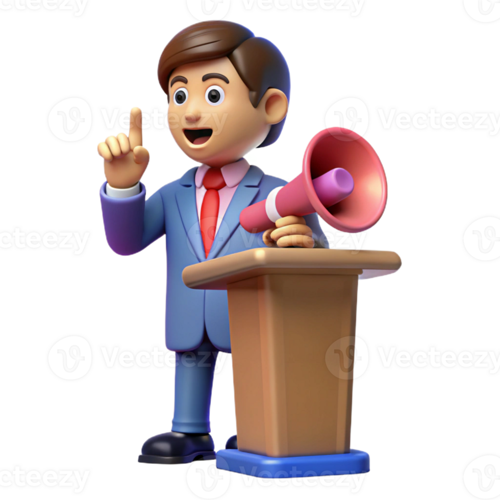 intense dramatic Speaker giving a motivational speech with Transparent Background precision png