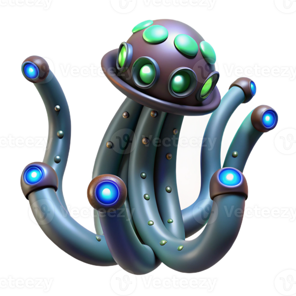 impressive iconic Alien tentacle with suction cups and bioluminescent stripes with Transparent Background png