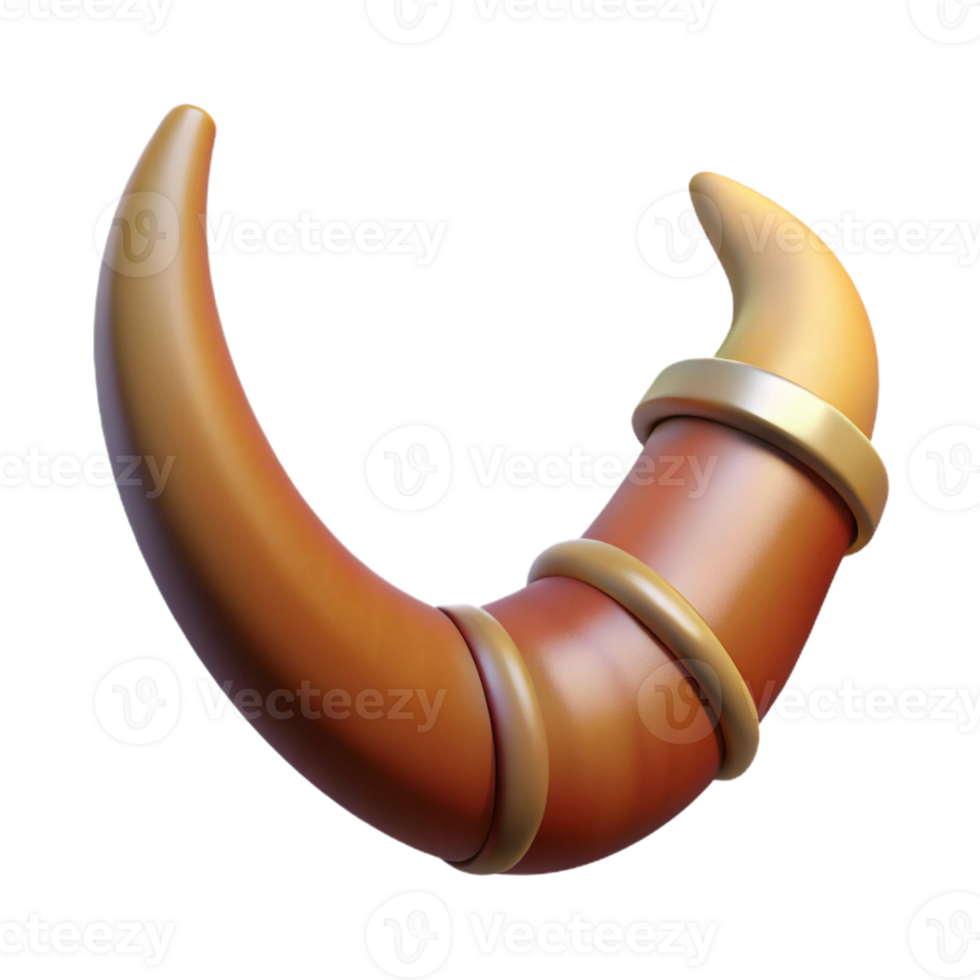 hypnotic dramatic art deco Ultra-detailed, isolated cutout of a single Satyr horn, hyper-specific, professional render, concept art style with Transparent Background genuine png