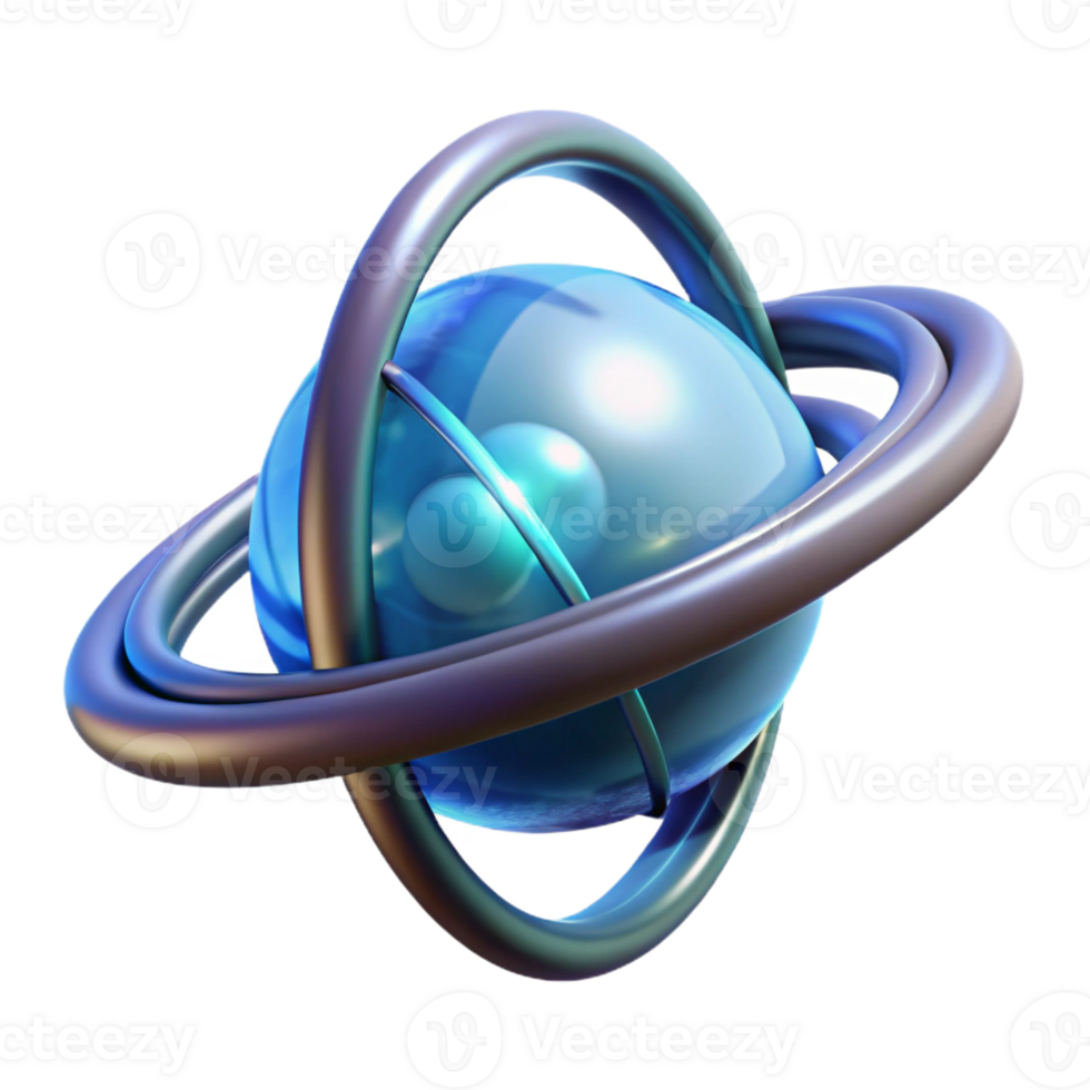 radiant classic Futuristic floating orb with glowing energy core and rotating rings with Transparent Background high quality png