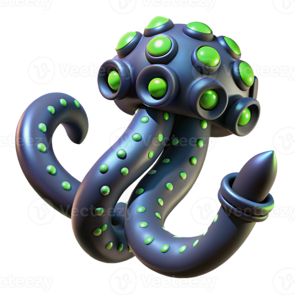iconic vintage Alien tentacle with suction cups and bioluminescent stripes with Transparent Background artisan png