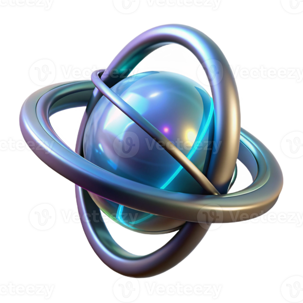 reflective striking Futuristic floating orb with glowing energy core and rotating rings with Transparent Background impeccable png