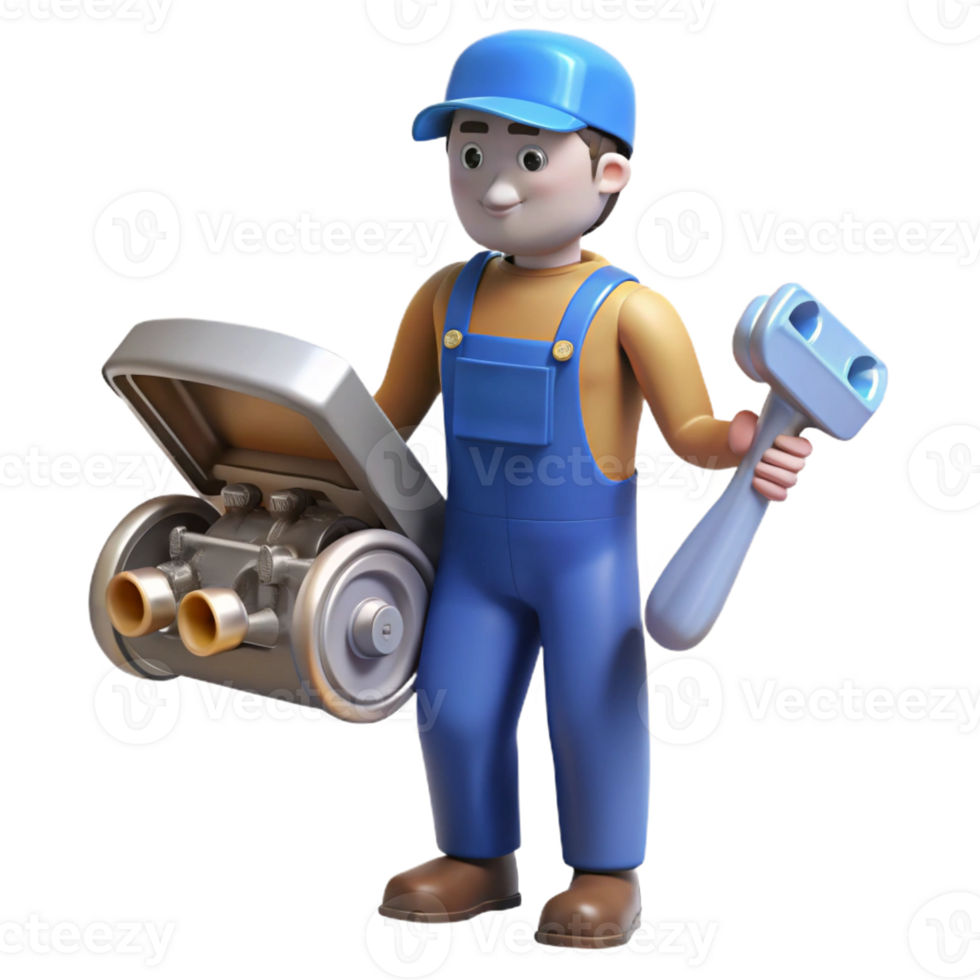 exquisite mysterious victorian Mechanic inspecting a car engine with Transparent Background impeccable png
