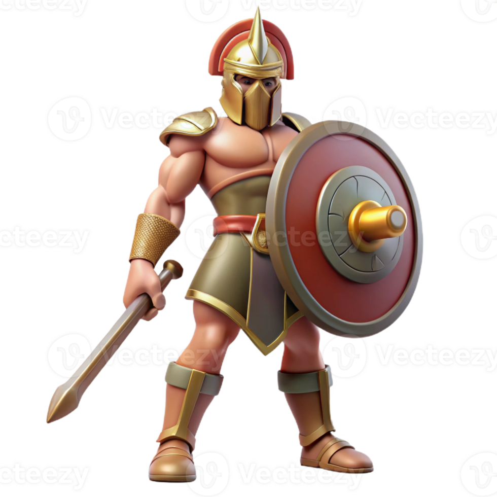 tranquil hypnotic Ares, God of War, aggressive stance, holding sword and shield, with Transparent Background crisp png
