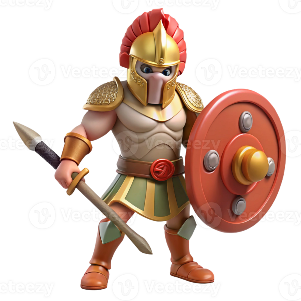 striking unparalleled Ares, God of War, aggressive stance, holding sword and shield, with Transparent Background png