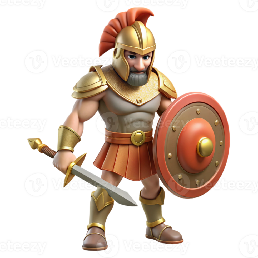 splendid dramatic traditional Ares, God of War, aggressive stance, holding sword and shield, with Transparent Background flawless png