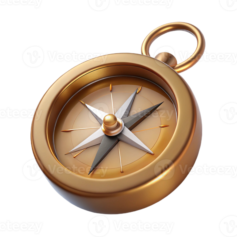 memorable bohemian Hyper-specific isolated cutout, concept art style render of a vintage compass with Transparent Background handcrafted png