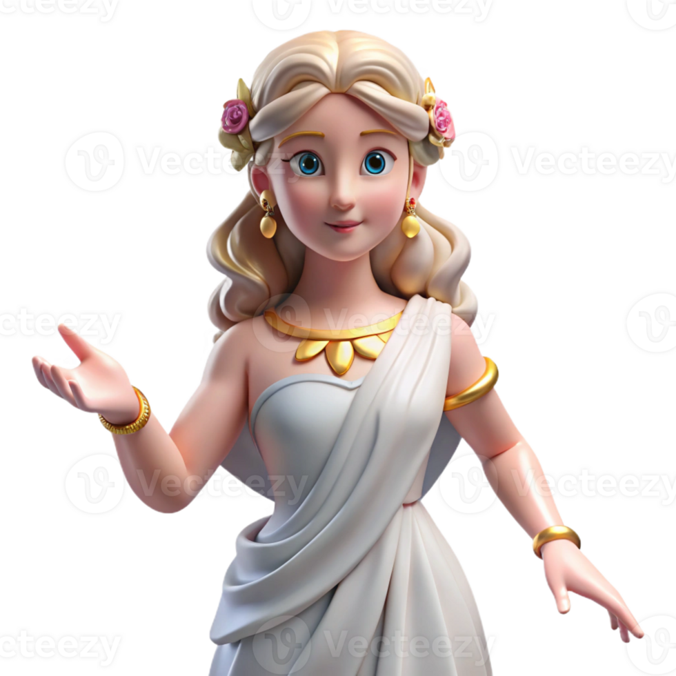 sumptuous futuristic Aphrodite, Goddess of Love and Beauty, graceful pose, with Transparent Background handcrafted png