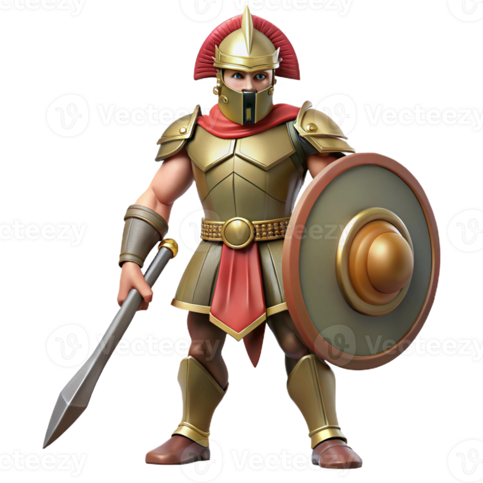 iconic vintage Ares, God of War, aggressive stance, holding sword and shield, with Transparent Background elite png