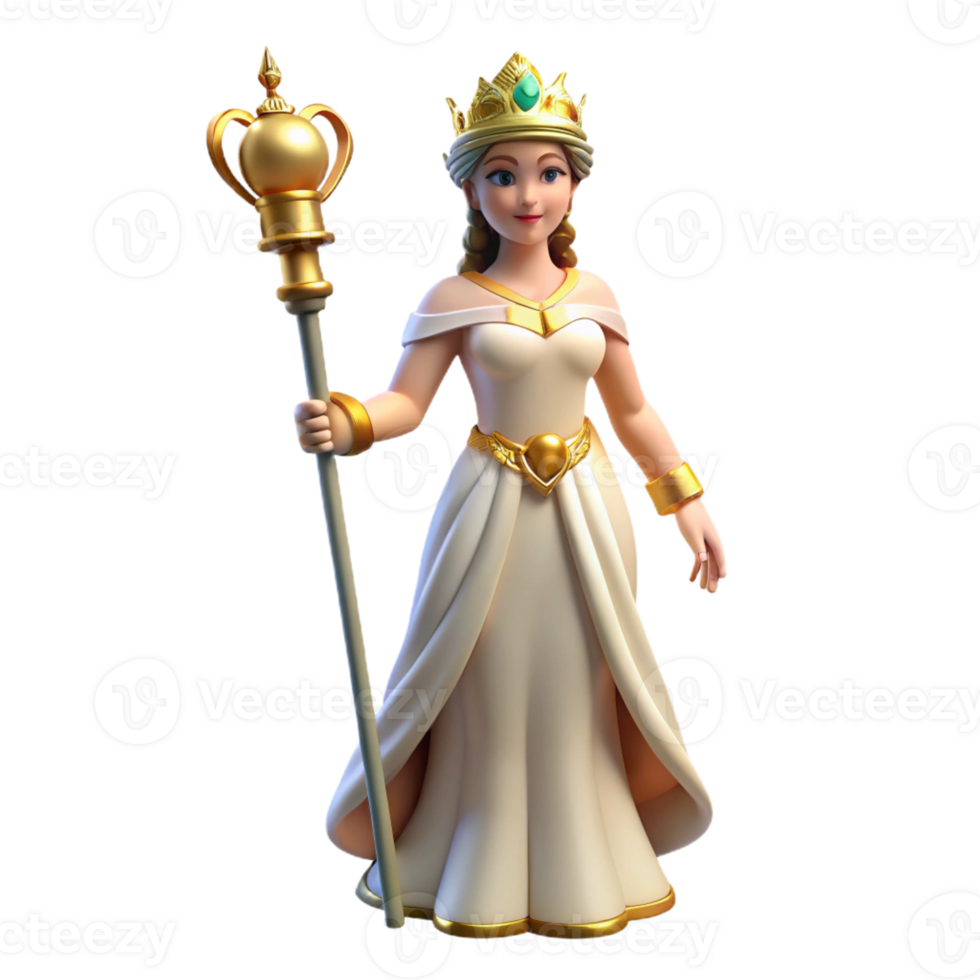 spectacular traditional Hera, Queen of the Gods, regal pose, holding scepter, with Transparent Background flawless png