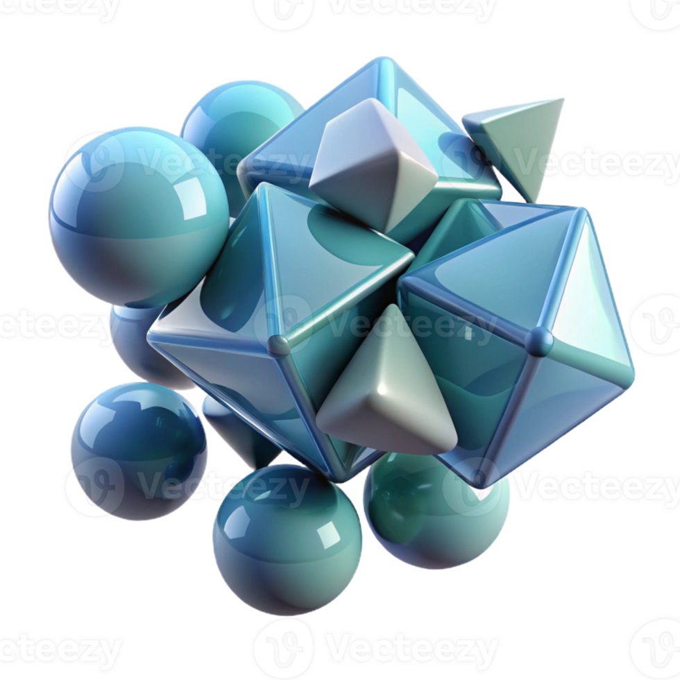 gorgeous sought-after A cluster of floating, geometric shapes with a glass-like texture, with Transparent Background png