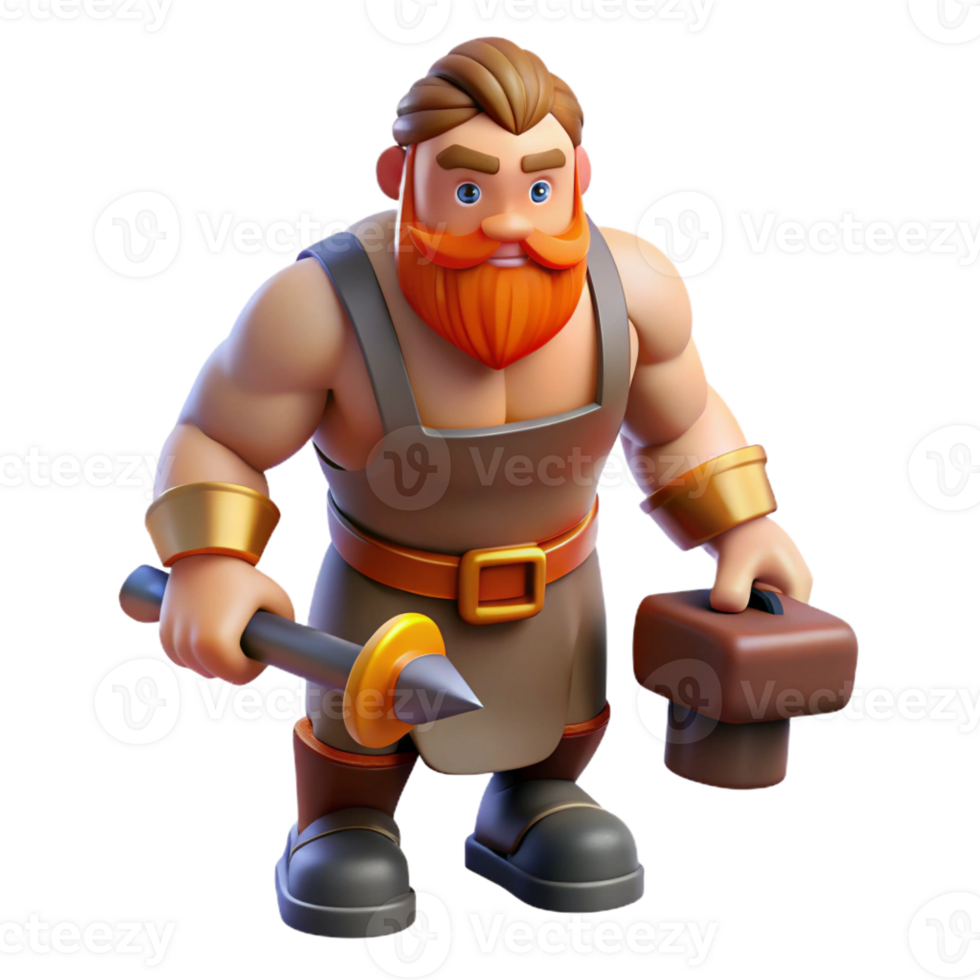 signature impressionist Hephaestus, God of the Forge, holding hammer and anvil, muscular build, with Transparent Background 4K png