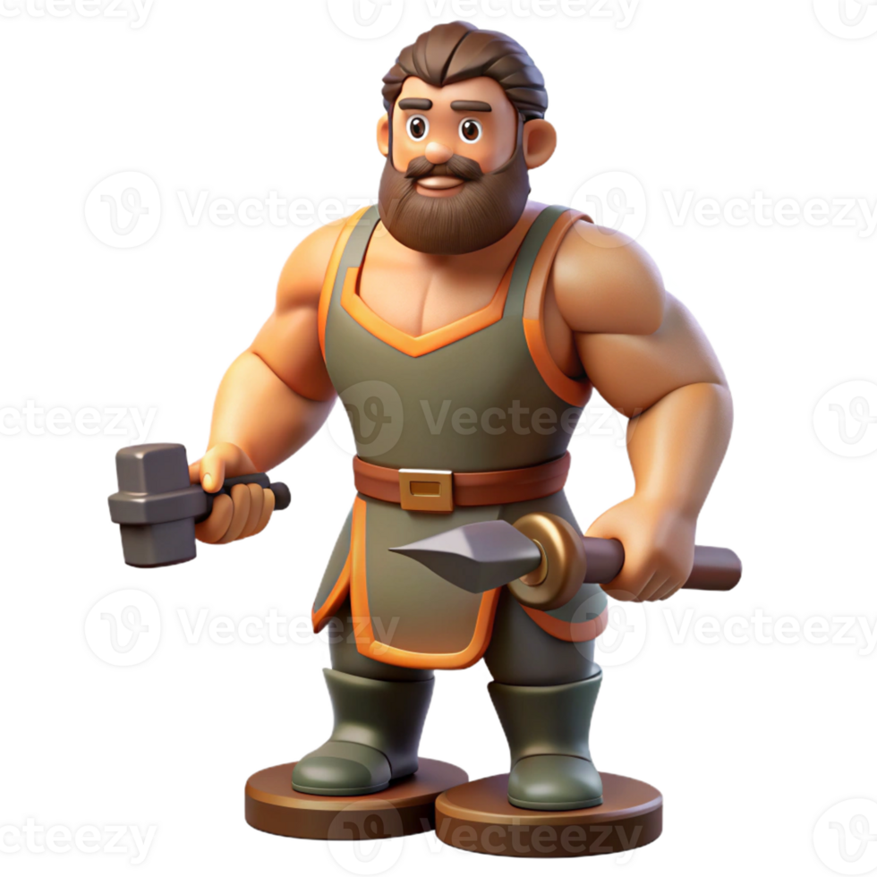 serene abstract Hephaestus, God of the Forge, holding hammer and anvil, muscular build, with Transparent Background top-tier png