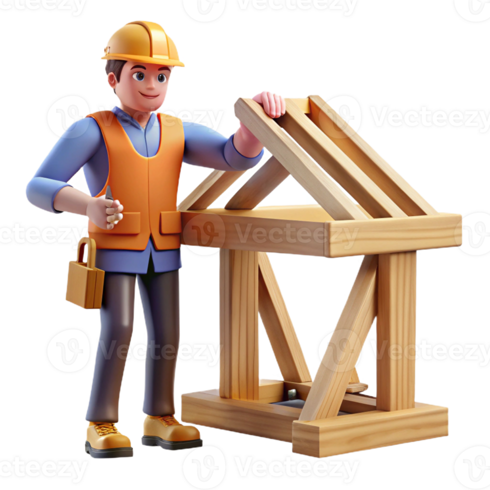 impressive tranquil impressionist Carpenter building a wooden structure with Transparent Background masterfully captured png