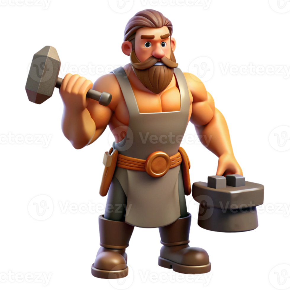 standout surreal Hephaestus, God of the Forge, holding hammer and anvil, muscular build, with Transparent Background handcrafted png