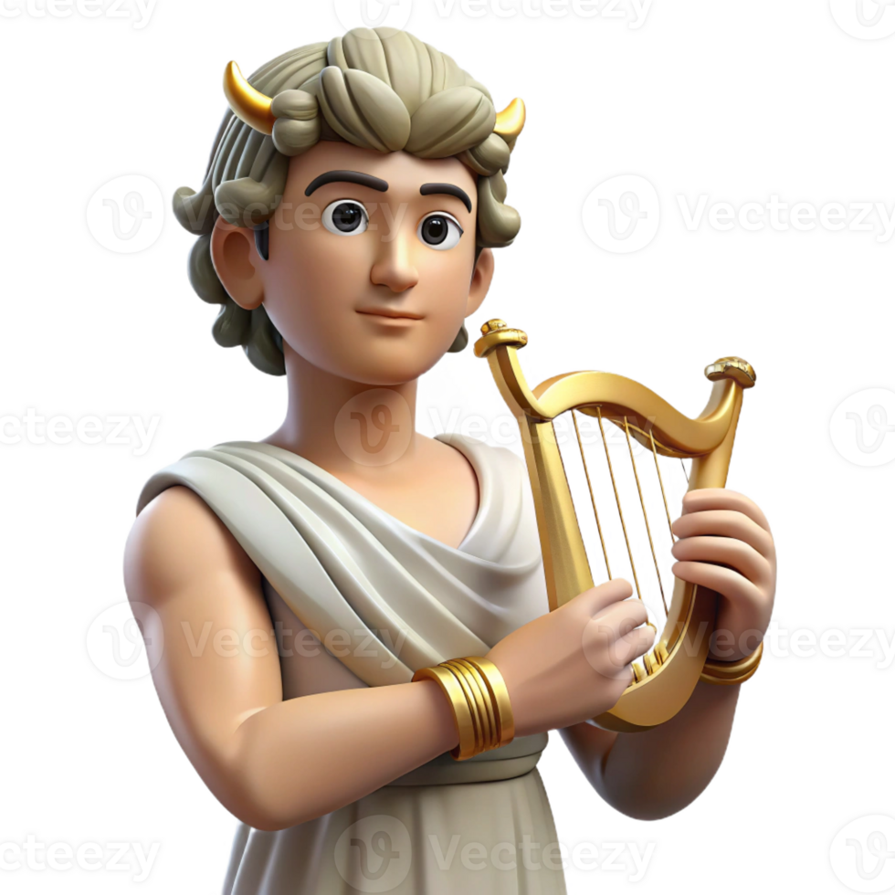 magnificent mysterious renaissance Apollo, God of Music and Light, holding lyre, serene expression, with Transparent Background flawless png