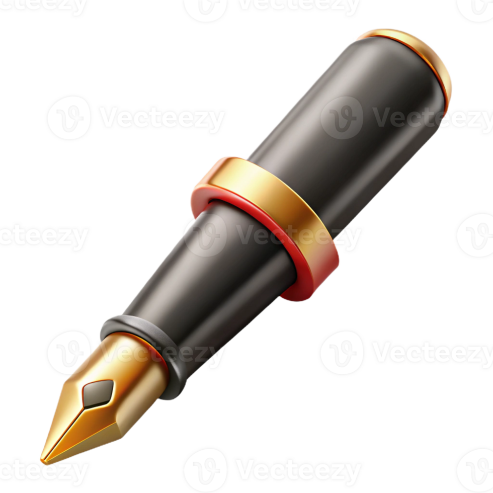 immaculate joyful renaissance Photorealistic, ultra-detailed professional render of a vintage fountain pen, isolated cutout with Transparent Background refined png