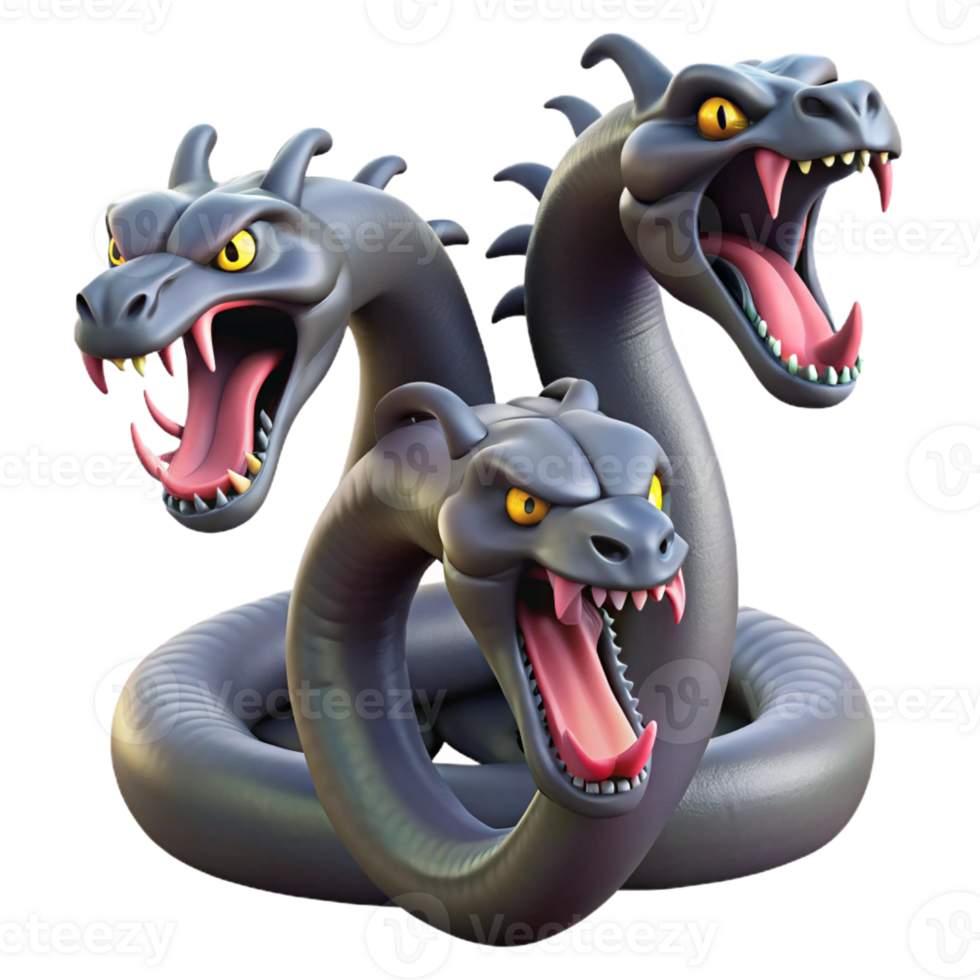 sumptuous acclaimed Hydra, multi-headed serpent, venomous fangs, coiled pose, with Transparent Background png