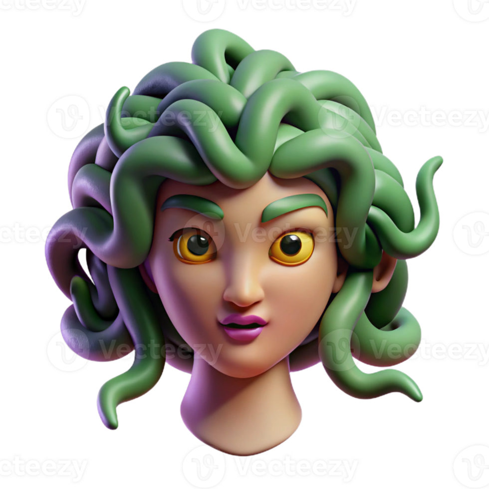 splendid geometric Medusa, Gorgon, snake hair, terrifying gaze, with Transparent Background gallery standard png