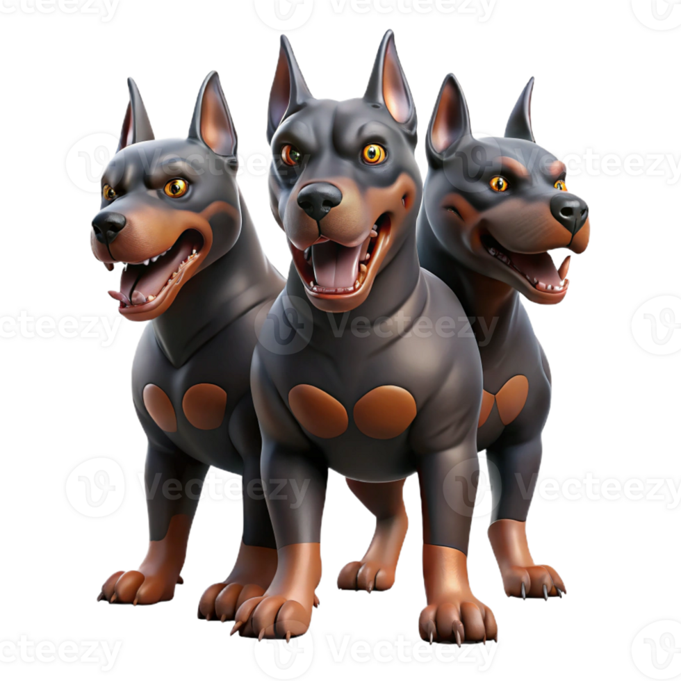 exceptional renaissance Cerberus, three-headed dog, guarding the Underworld, menacing pose, with Transparent Background exclusive png