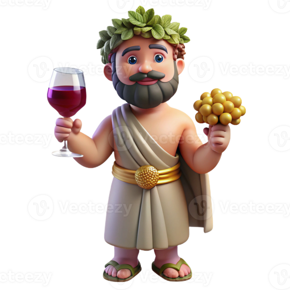 sought-after traditional Dionysus, God of Wine and Revelry, holding grapes and wine glass, festive pose, with Transparent Background high quality png