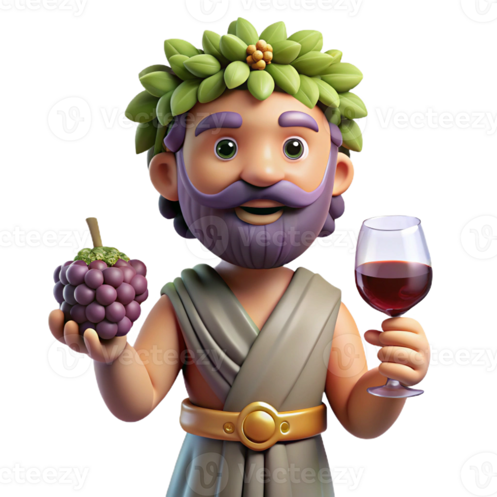 romantic breathtaking Dionysus, God of Wine and Revelry, holding grapes and wine glass, festive pose, with Transparent Background high resolution png