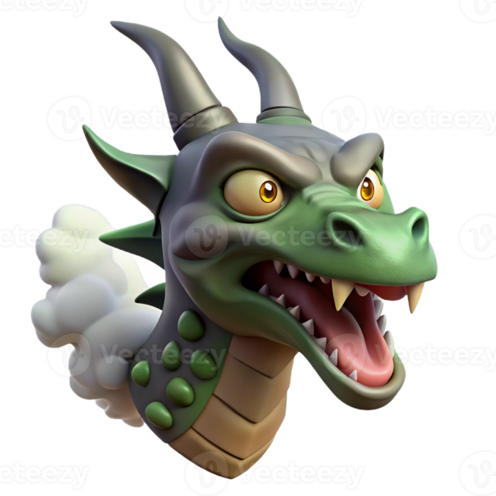 celebrated traditional A fearsome dragon head, breathing smoke with Transparent Background crisp png