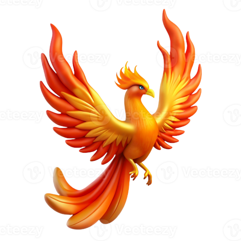exquisite nordic Phoenix, firebird, rising from flames, vibrant plumage, with Transparent Background studio quality png