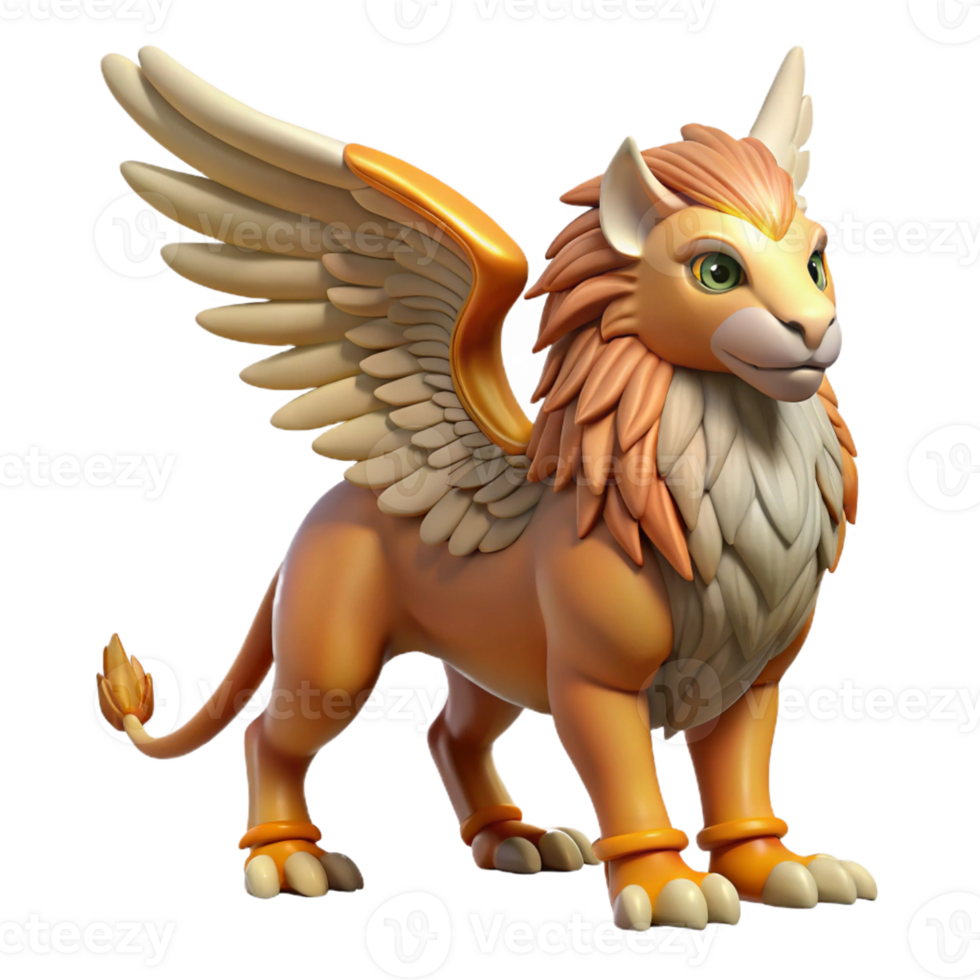 melancholic extraordinary Griffin, mythical creature, eagle head and lion body, powerful wings, with Transparent Background crisp png
