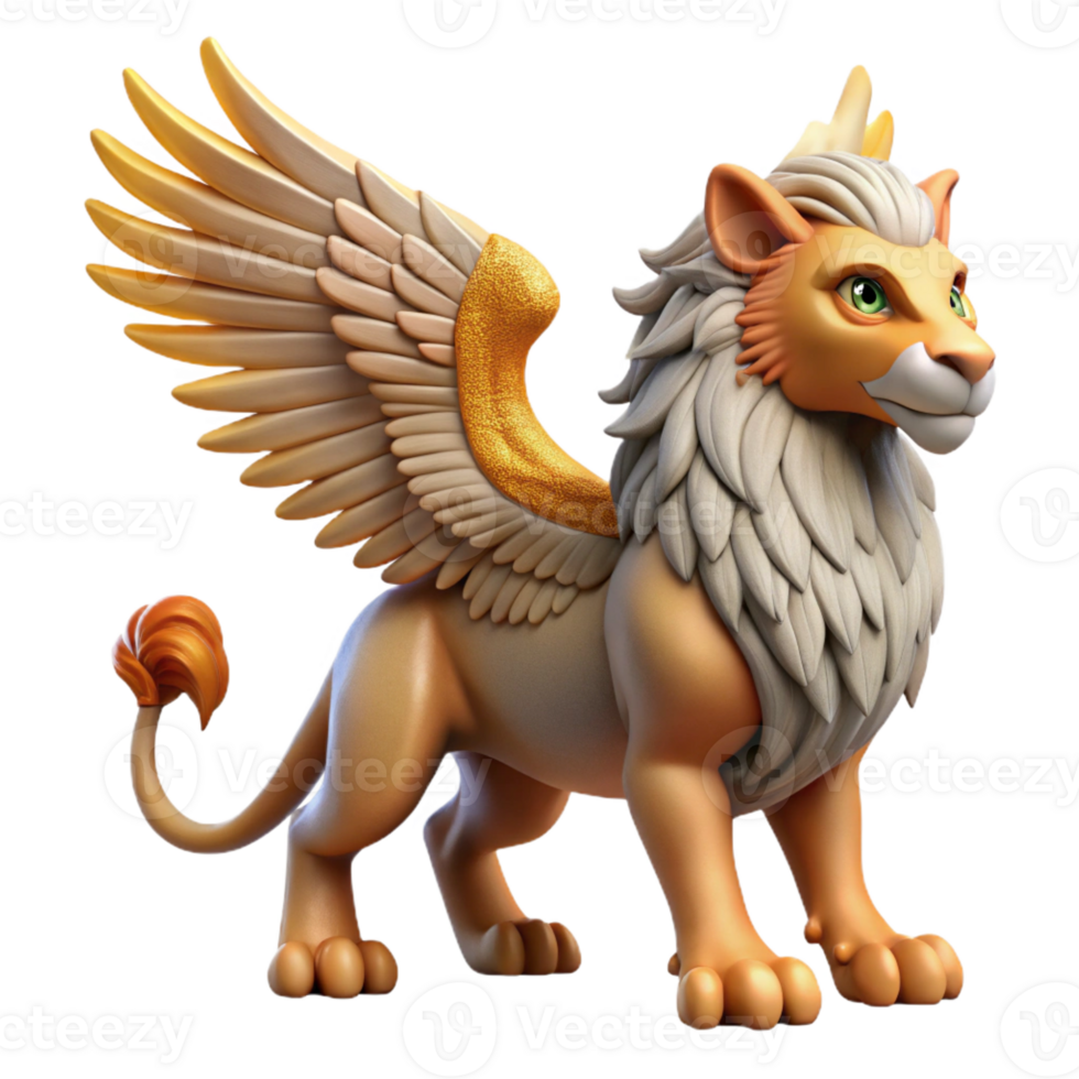 peaceful splendid Griffin, mythical creature, eagle head and lion body, powerful wings, with Transparent Background artisan png