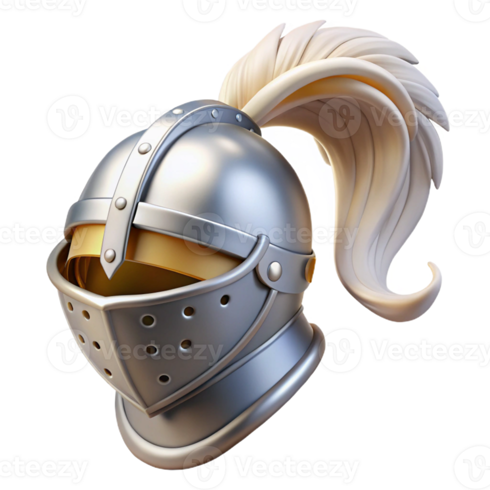 fascinating baroque A shining knight's helmet with a flowing white plume with Transparent Background expertly shot png
