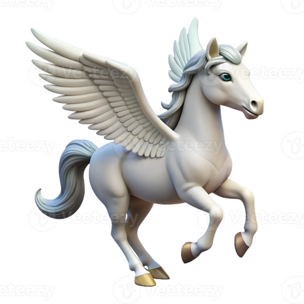 fascinating peaceful artistic Pegasus, winged horse, white coat, powerful wings, graceful pose, with Transparent Background refined png