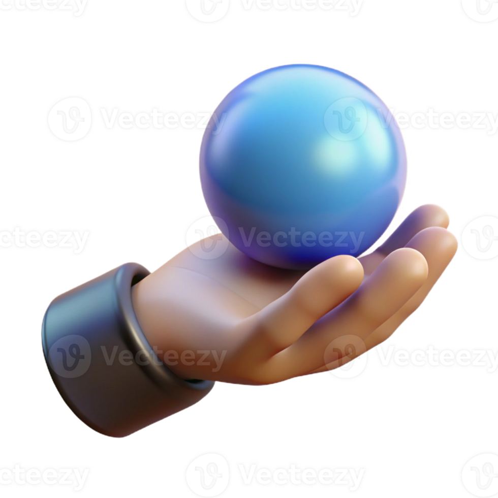 dazzling dreamy contemporary Isolated cutout of a photorealistic, hyper-specific, disembodied hand holding a miniature, glowing orb with Transparent Background precision png