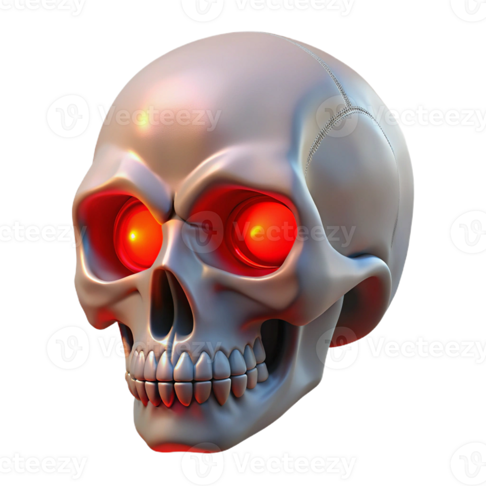hypnotic playful artistic A single, realistic, human skull with glowing red eyes with Transparent Background professional png