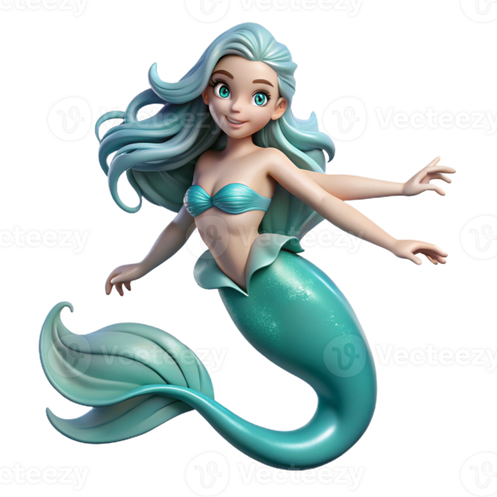 dramatic reflective coastal Nereid, sea nymph, flowing hair, graceful pose, with Transparent Background premium png