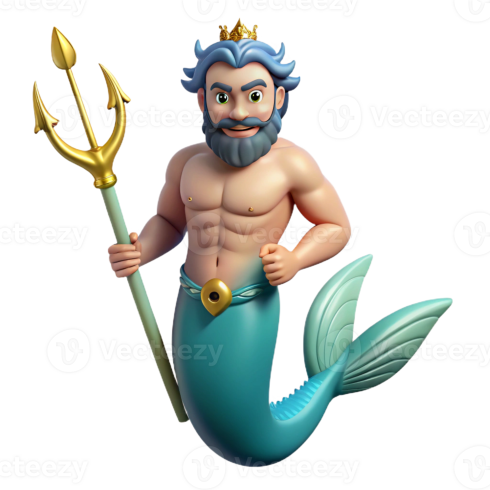 magnificent remarkable Triton, merman, holding trident, fish tail, with Transparent Background png