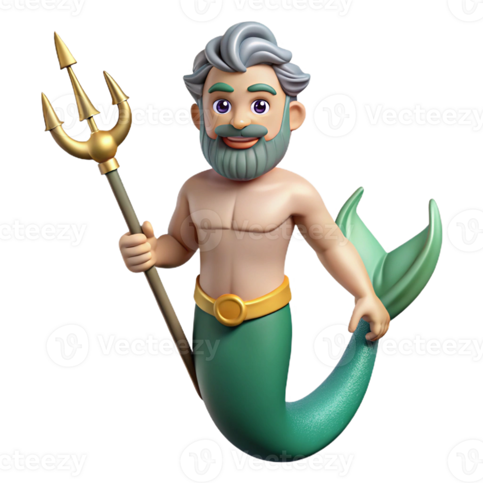 glorious celebrated Triton, merman, holding trident, fish tail, with Transparent Background png