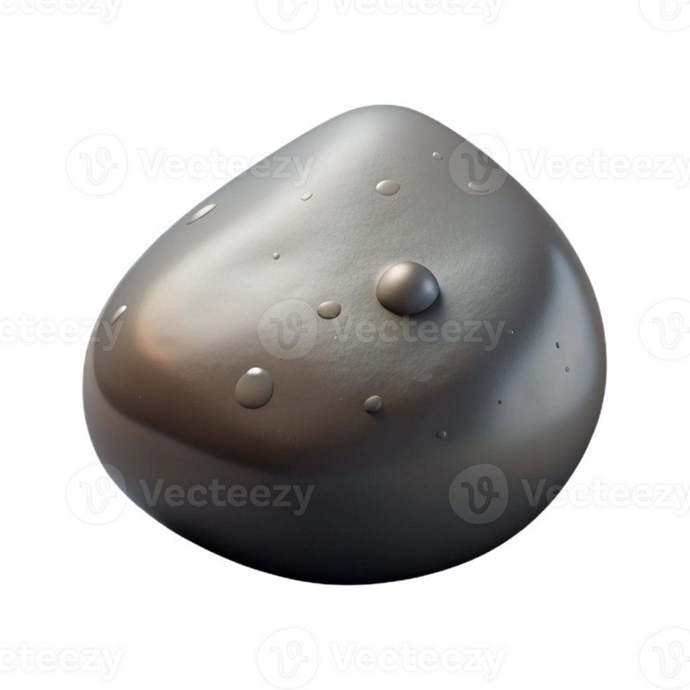 melancholic serene Photorealistic, hyper-specific, isolated cutout of a single, wet river stone, grey and smooth with Transparent Background top-tier png
