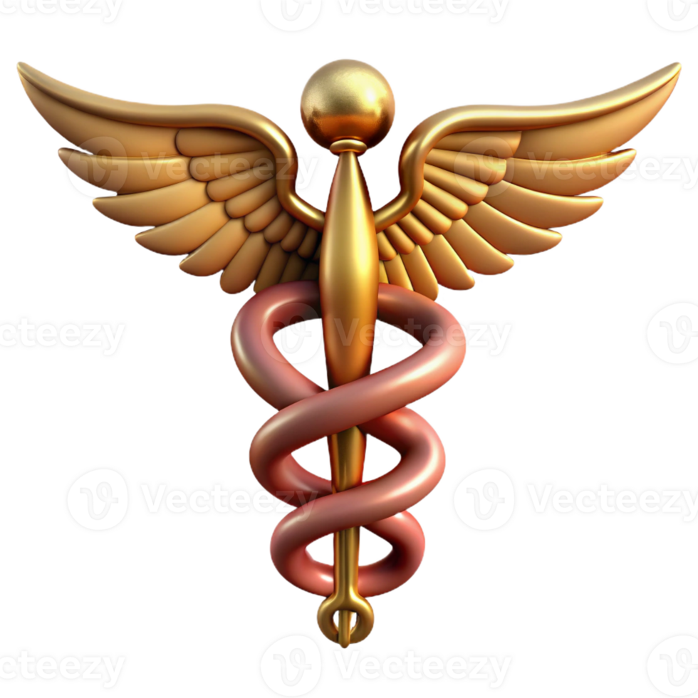 hypnotic classic Caduceus, staff of Hermes, symbol of medicine and commerce, winged serpents, with Transparent Background premium png